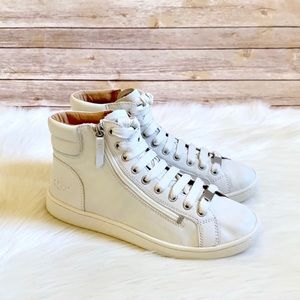 UGG White Leather Olive High Top Sneakers
